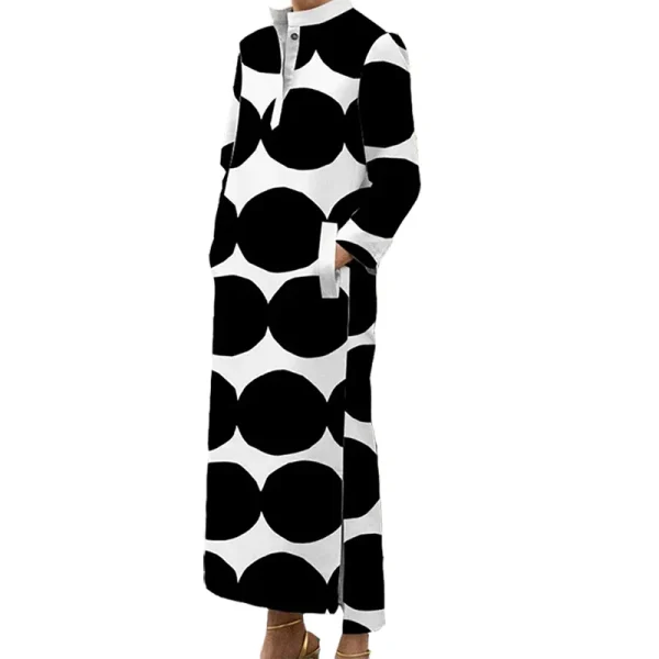 Women's Black Polka-Dot Dress vestidos Stand Collar Casual Dress Fall Autumn Summer Long Sleeves Long Dresses - Image 2