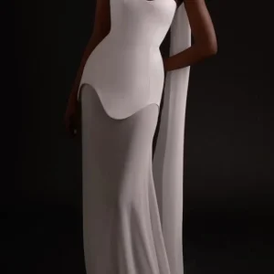 Sexy Strapless Mesh Patchwork Bandage Long Dress With Scarf Women Black White Backless Asymmetrical Maxi Dresses Celebrity Party