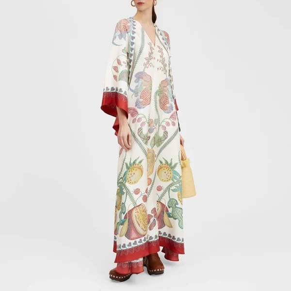 Ethnic Retro Spring Print Boho Long Dress Women Sexy Stand Collar Lace-up Party Dress Fall Long Sleeve Loose Ladies Maxi Dresses - Image 3
