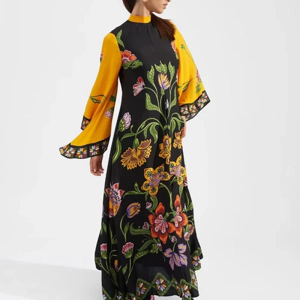 Ethnic Retro Spring Print Boho Long Dress Women Sexy Stand Collar Lace-up Party Dress Fall Long Sleeve Loose Ladies Maxi Dresses - Image 5