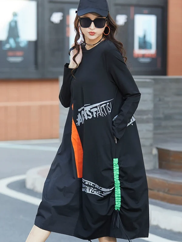 2023 Spring Females Korean Luxury Vestidos Womens Classic Loose Long Dresses Ladies Fashion Printed Punk Casual Striped Clothes - Image 5