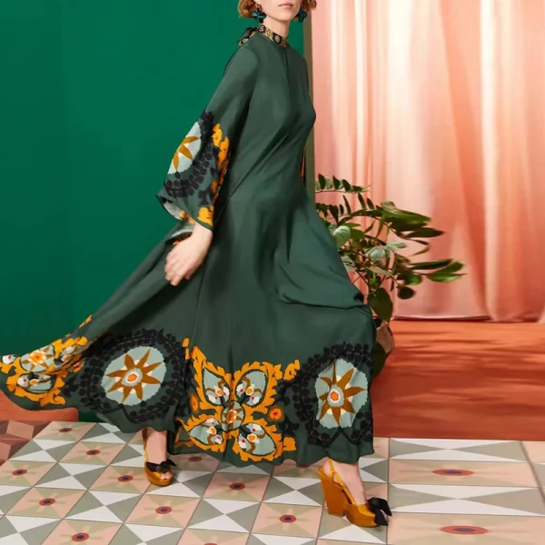 Ethnic Retro Spring Print Boho Long Dress Women Sexy Stand Collar Lace-up Party Dress Fall Long Sleeve Loose Ladies Maxi Dresses - Image 6