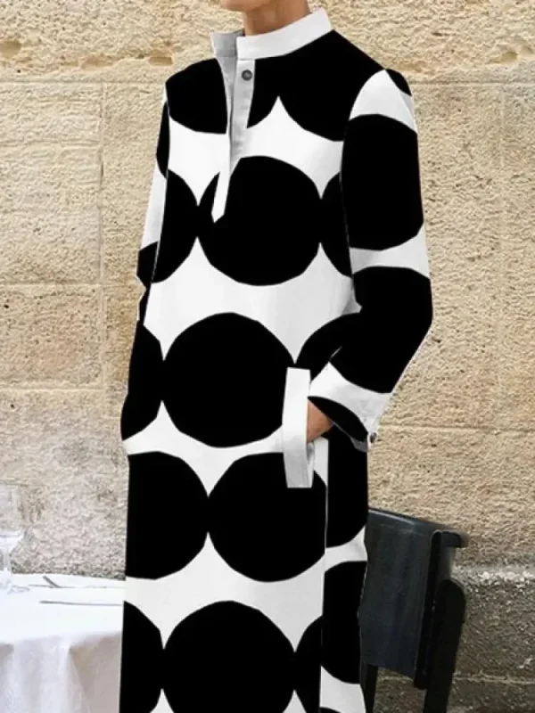 Women's Black Polka-Dot Dress vestidos Stand Collar Casual Dress Fall Autumn Summer Long Sleeves Long Dresses - Image 3